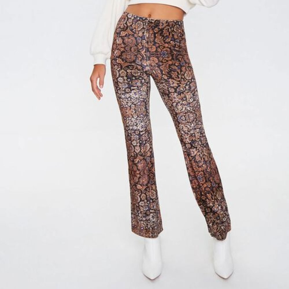 Ornate Floral Flare Pants